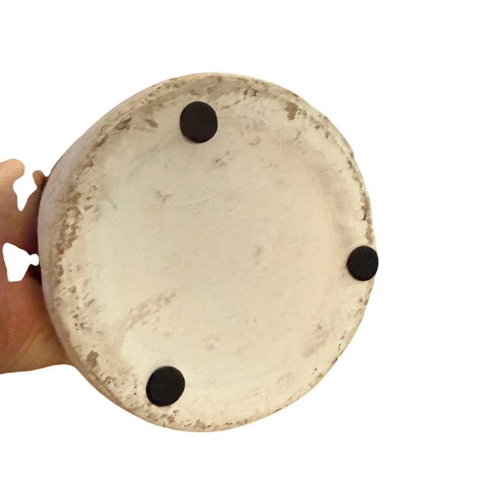 Rustic Farmhouse Ceramic Stoneware Jug Distressed White Bronze Brown 7.75‎ Inch